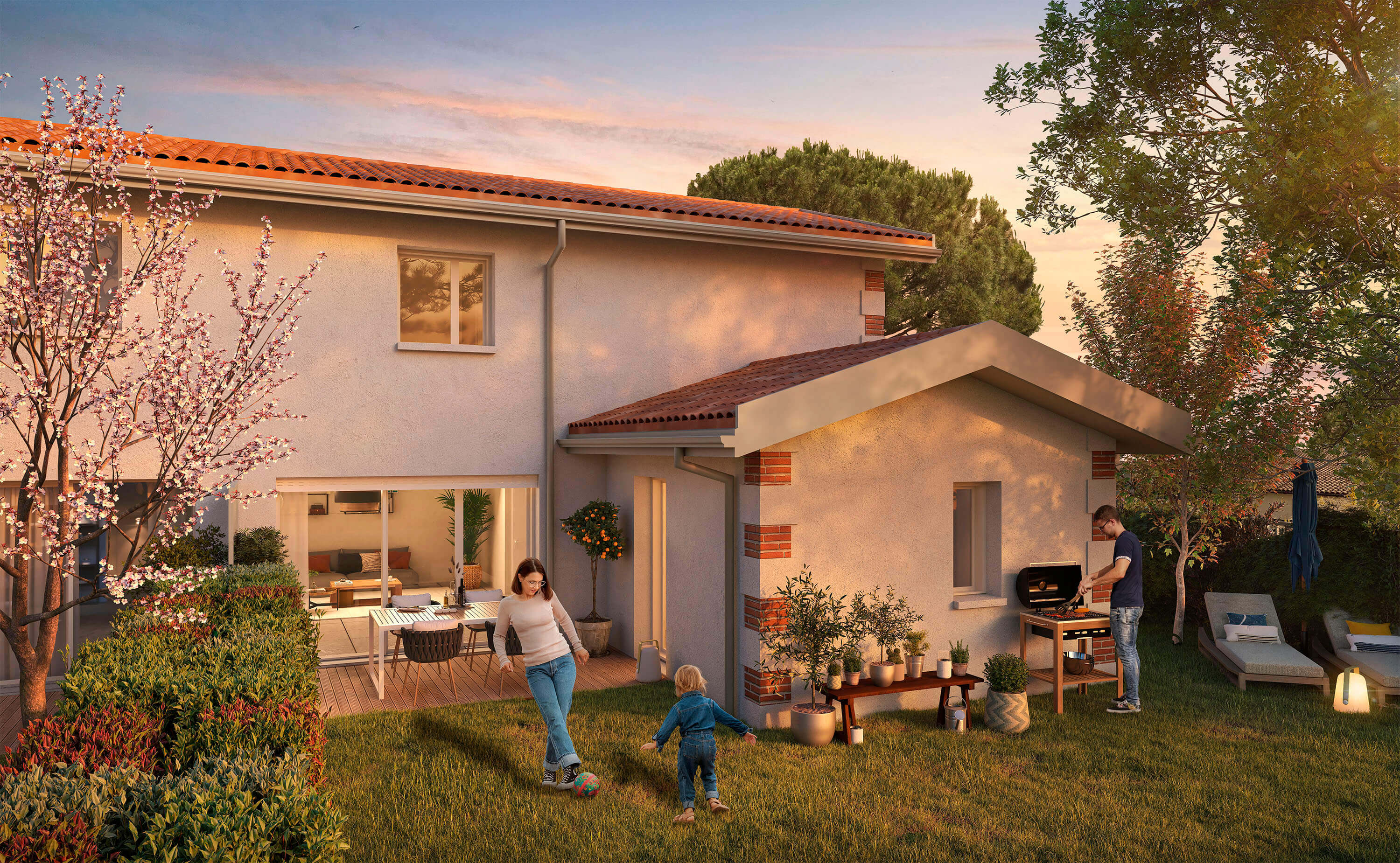 3D vue jardin Villas Plume