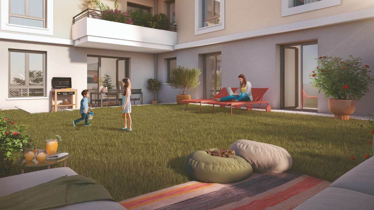 Vue 3D d'un jardin de la résidence