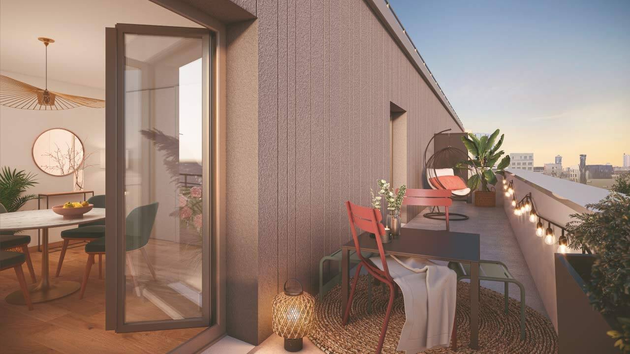 Vue 3D d'une terrasse de la résidence