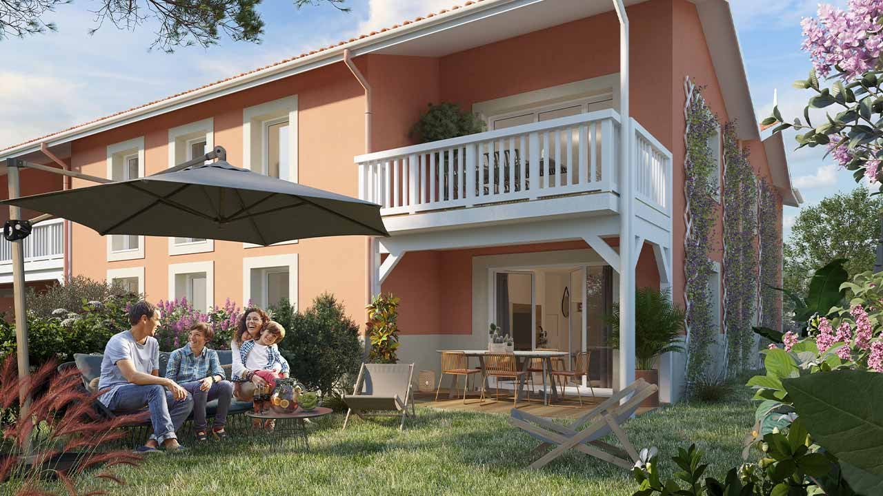 Perspective 3D d'un jardin de la résidence