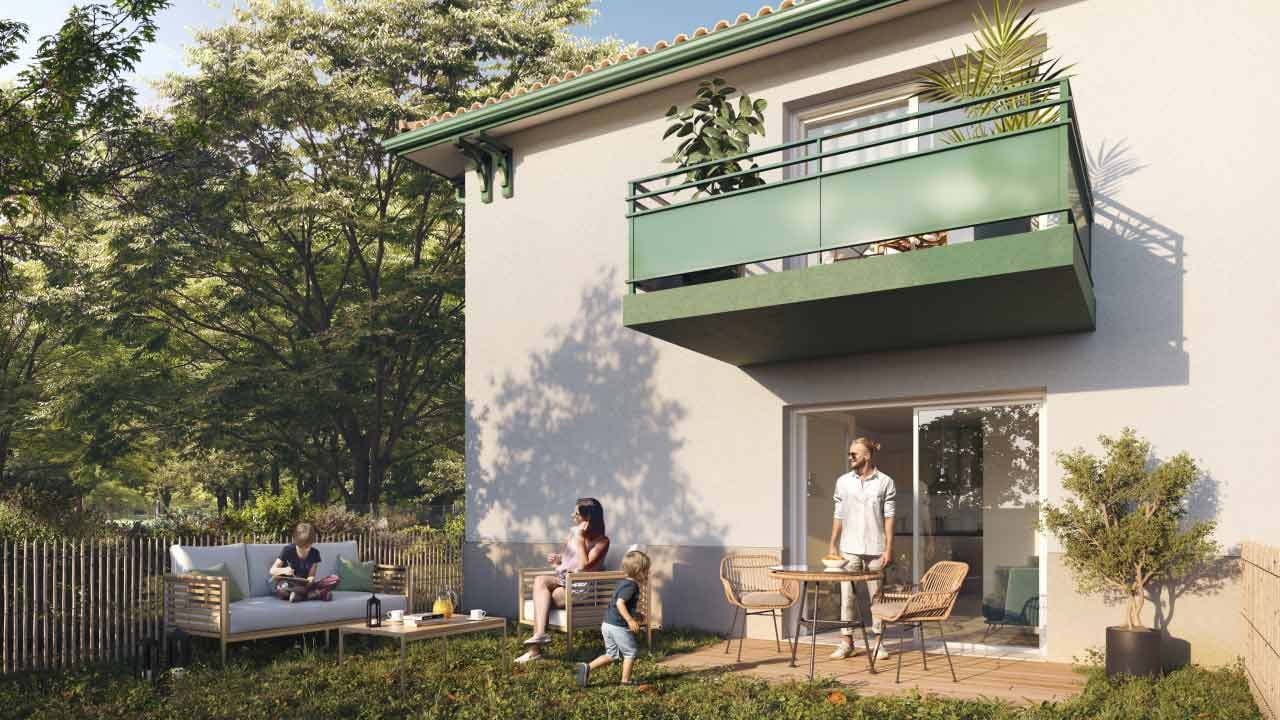 Perspective 3D d'un jardin de la résidence