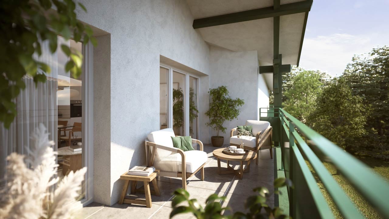 Perspective d'un balcon de la résidence