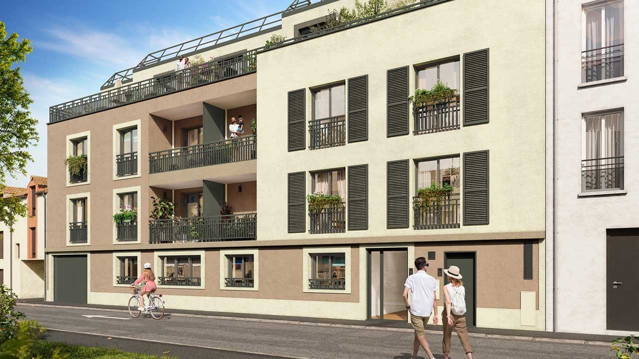 Vue 3D côté rue de la résidence