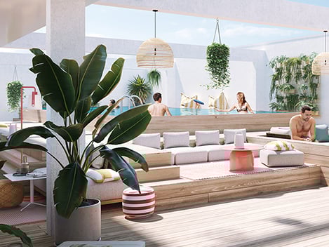 Perspective côté rooftop de la résidence Dock 54 à La Rochelle Perspective côté rooftop de la résidence Dock 54 à La Rochelle