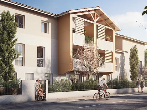 Perspective côté rue de la résidence Hibiscus