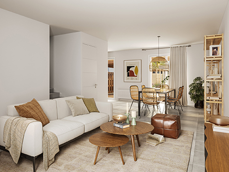 Perspective intérieure d'une villa de la résidence Capdau