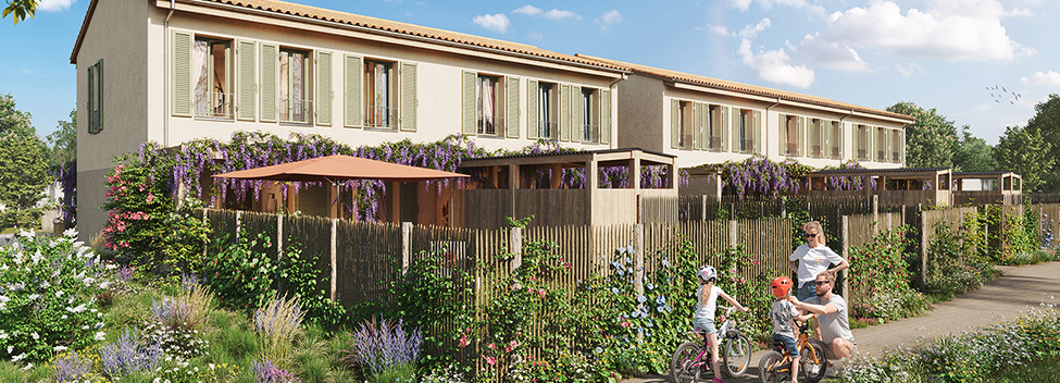Perspective côté villas de la résidence Capdau