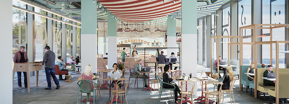 Perspective côté espace détente de la résidence Dock 54 à La Rochelle Perspective côté espace détente de la résidence Dock 54 à La Rochelle