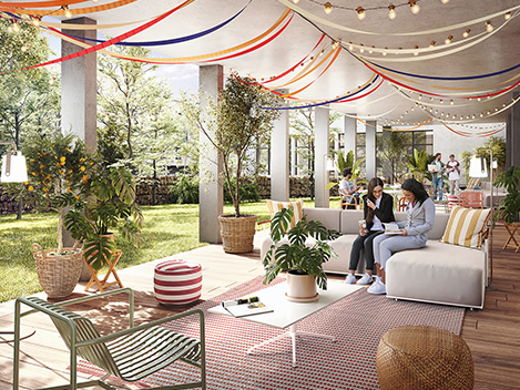 Perspective côté terrasse de la résidence Dock 54 à La Rochelle Perspective côté terrasse de la résidence Dock 54 à La Rochelle