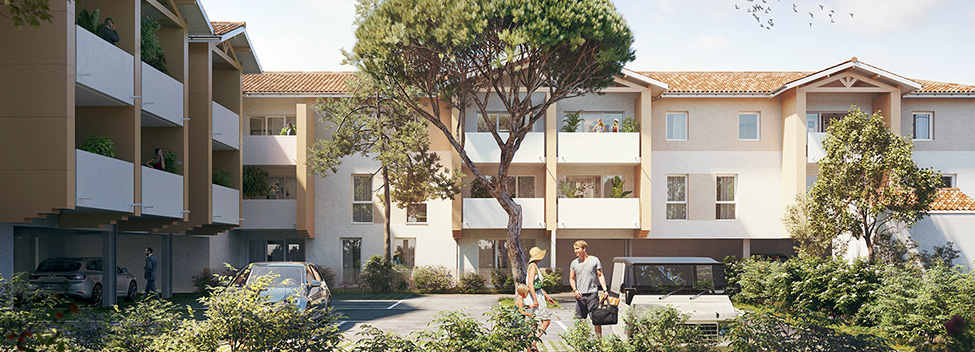 Perspective côté parking de la résidence Hibiscus