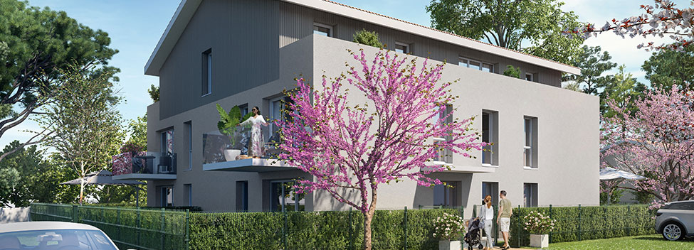 Perspective côté appartements de la résidence Les Jardins de Marguerite