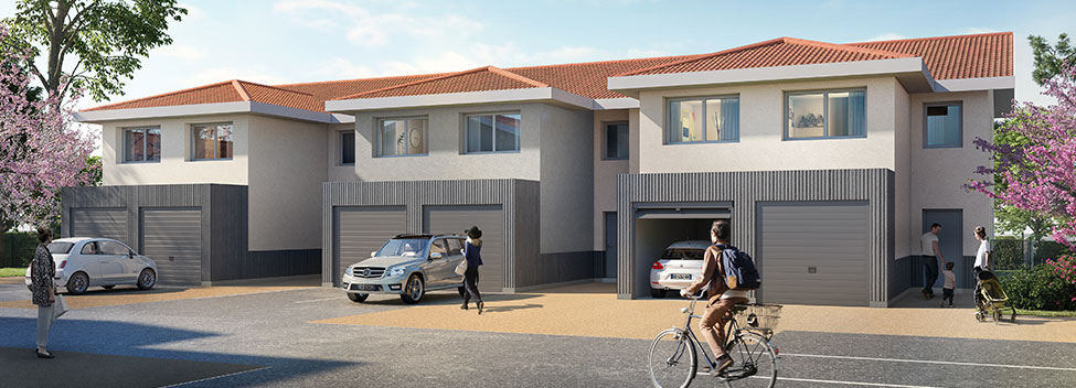 Perspective côté villas de la résidence Les Jardins de Marguerite