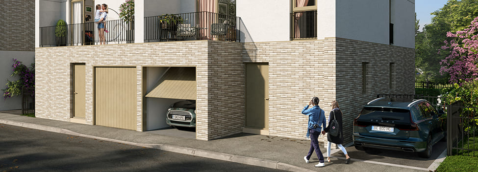Perspective côté garage d'une villa T4 duplex de la résidence Les Villas Agustina
